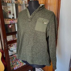 Woolrich Green Fleece Pullover Button Sweater Size L